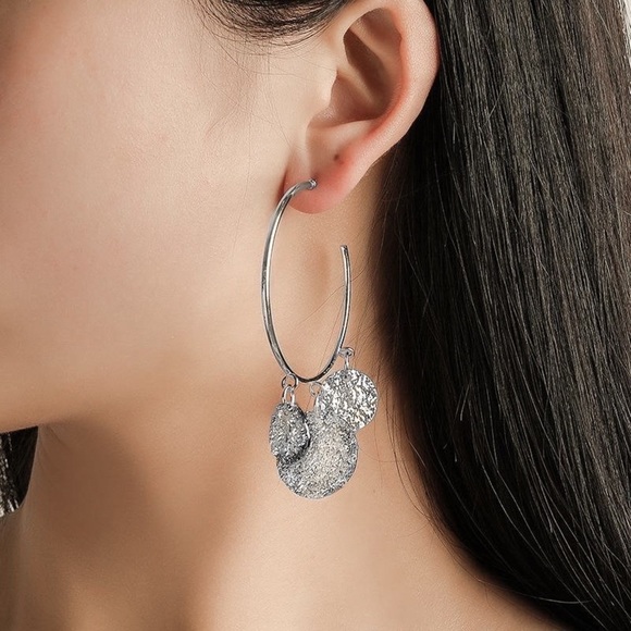 Any 3/$25!  Silver Hoops w/Dangling Discs Stud Earrings - Picture 6 of 9